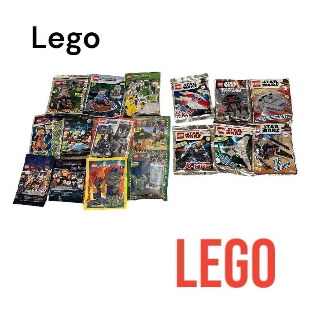LEGO 17 total includes poly bags, foil, paper,mini figs see details in pictures
